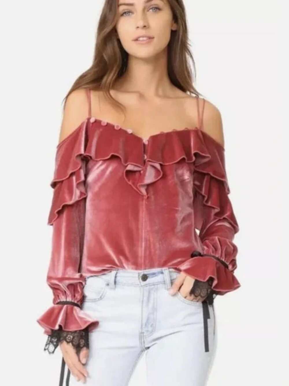 Self-Portrait Velvet Off The Shoulder Blouse Buttoned Size 2